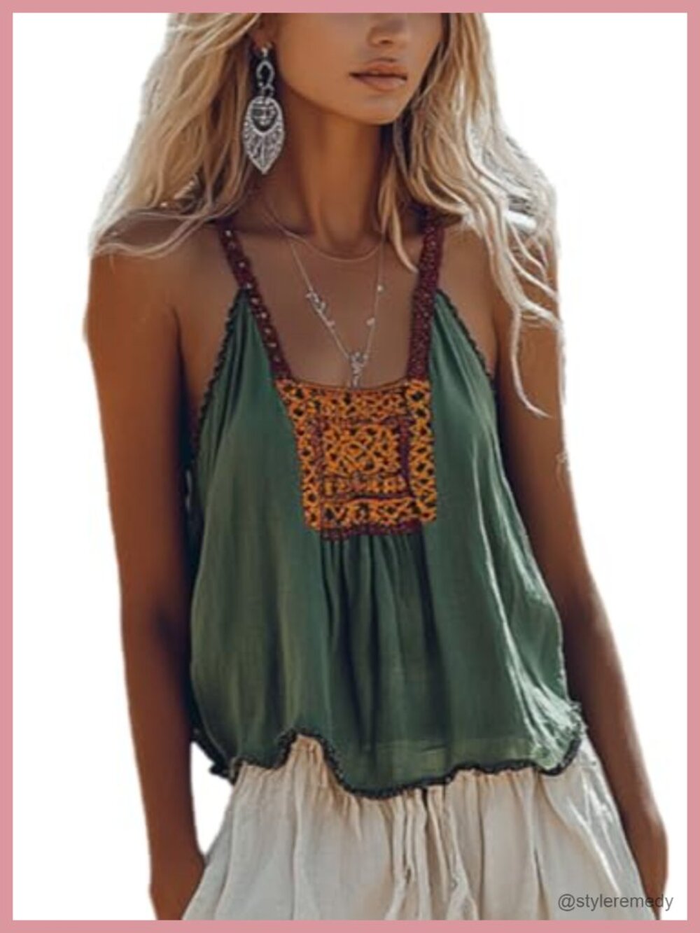 Boho Tank Top for Women Sleeveless Off Shoulder Cute Going Out Trendy